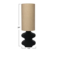 Hello Honey® 2ft. Black & Natural Mango Wood Abstract Shaped Table Lamp with Cotton Shade & Inline Switch