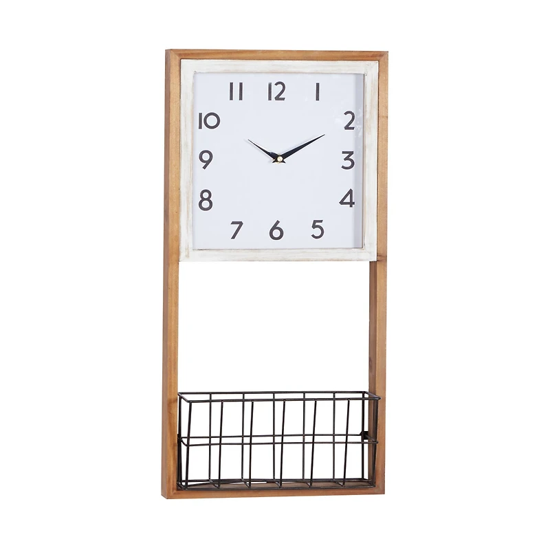 Brown Wood Farmhouse Wall Clock, 24" x 12" x 4"