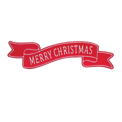 24" Red Metal Merry Christmas Banner Sign
