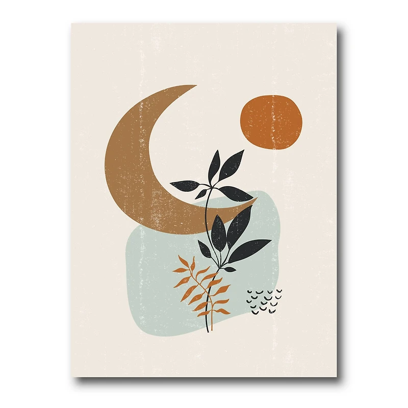 Designart - Abstract Sun & Moon With Minimal Plants