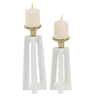 CosmoLiving by Cosmopolitan White Ceramic Modern Candle Holder Set