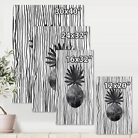 Designart - Black and White Tropical Leaf On Striped I