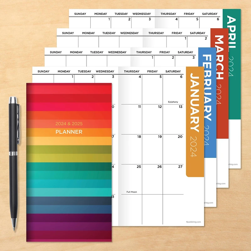 2024-2025 Rainbow Stripe Monthly Pocket Planner