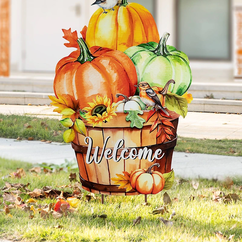 Glitzhome® 30.25" Fall Metal Pumpkins with Barrel Yard Stake