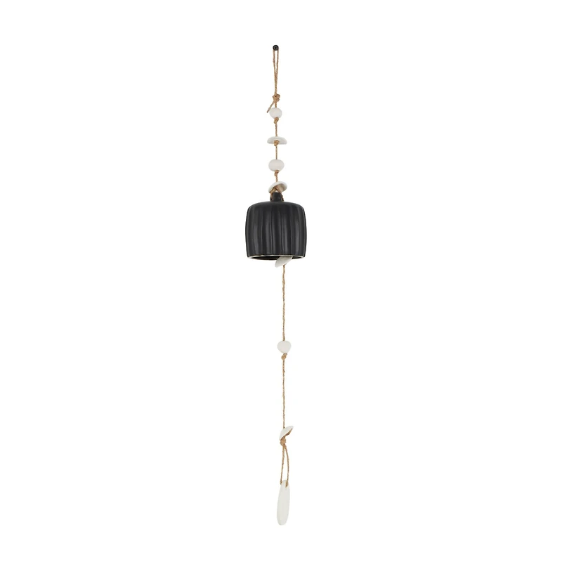 2ft. Black Ceramic Handmade Textured Bell Windchime with Cascading White Disks
