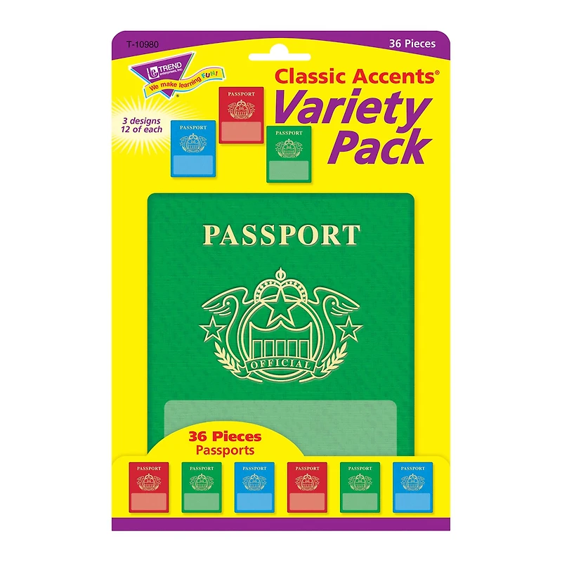 TREND Enterprises® Passports Classic Accents® Variety Pack, 3 Packs of 36