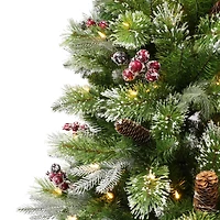 7.5ft. Pre-Lit Frosted Berry Spruce Artificial Christmas Tree, White LED Lights
