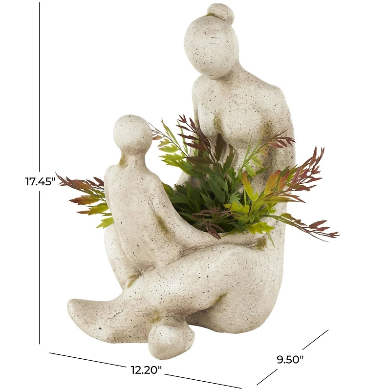 17.5" Cream Mother & Child Sitting Planter