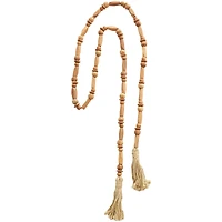 7ft. Brown Mango Wood Handmade Rectangle Carved Geometric Long Beaded Garland with Tassel