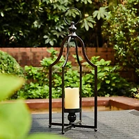 22" Modern Farmhouse Black Metal Candle Lantern