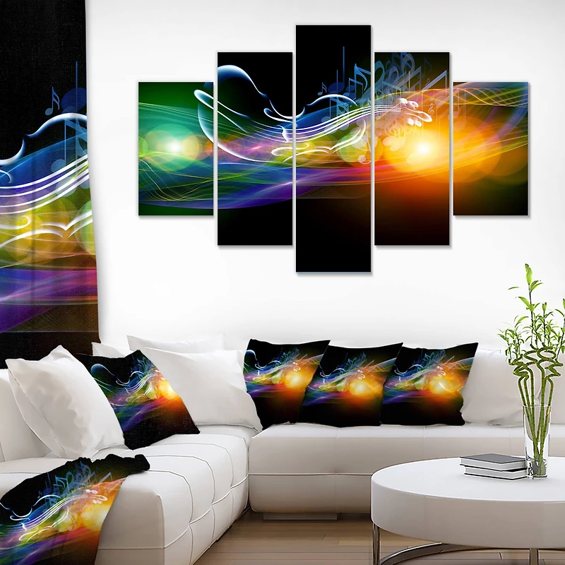 Designart - Waves of Music Fractal Design - Contemporary Canvas Wall Art Print