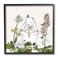 Stupell Industries Bunny in Flower Pot Lilac Florals Blooming Black Framed Wall Art