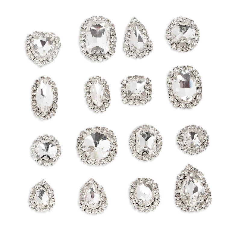 CousinDIY Silver Cupchain Crystal Glass Sew-On Rhinestones, 17ct.