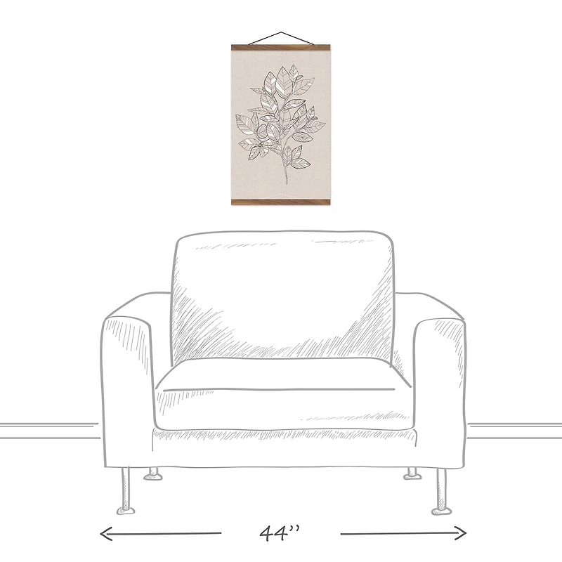 White Botanical Sketch 12" x 18" Teak Hanging Canvas