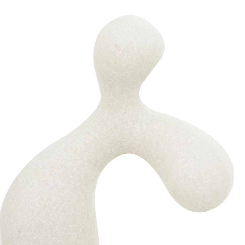 11" White Polystone Abstract Curved Shaped Sculpture with Speckled Texturing
