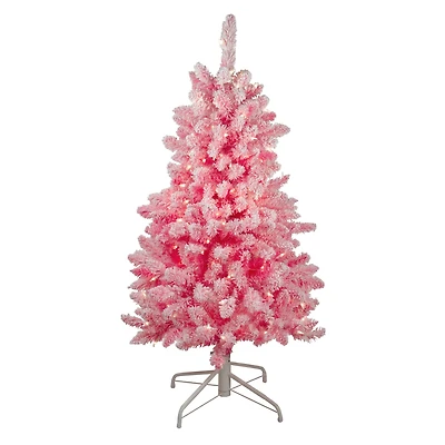 4ft. Pre-Lit Flocked Pink Pine Artificial Christmas Tree, Clear Lights