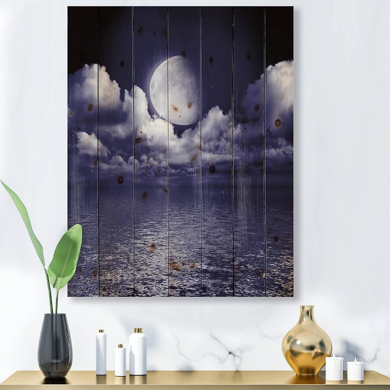 Designart - Full Moon In Cloudy Night Sky V
