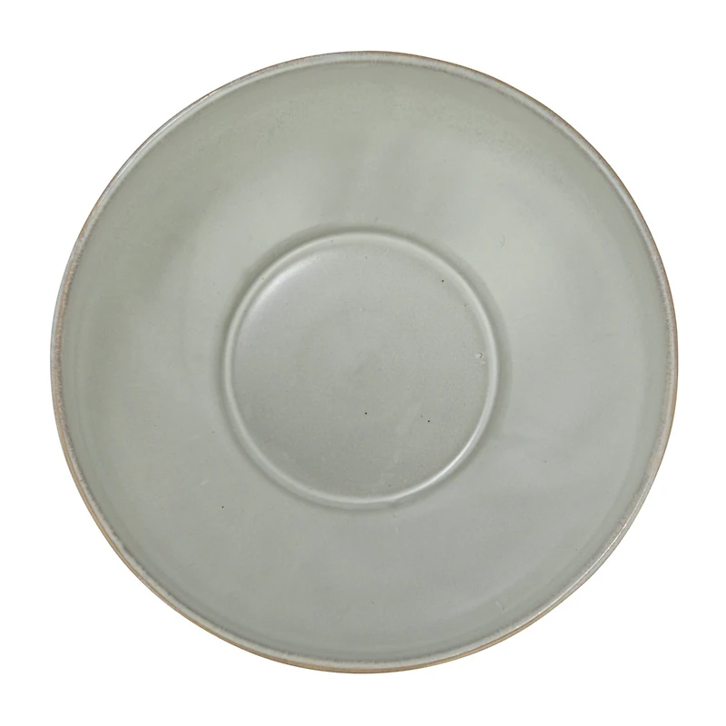 Hello Honey® 10" Cream & Green Reactive Glaze Stripes Hand-Painted Stoneware Bowl