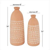 Set of 2 Pink Stoneware Rustic Vases, 15" x 5" x 5"