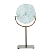 12.5" Light Blue Polystone Coral Textured Sculpture with Bronze Stand