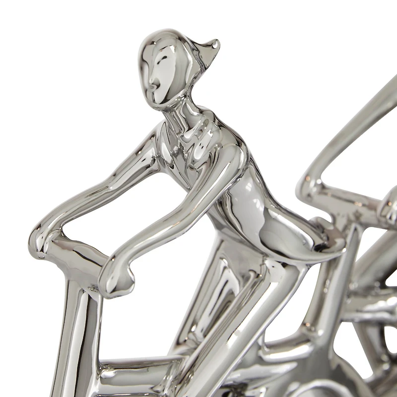 18" Silver Porcelain Cyclists Sculpture