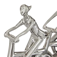 18" Silver Porcelain Cyclists Sculpture