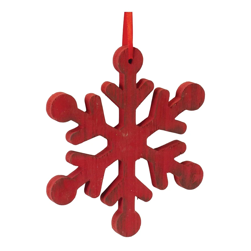 7.75" Red Fir Wood Snowflake Ornament Set