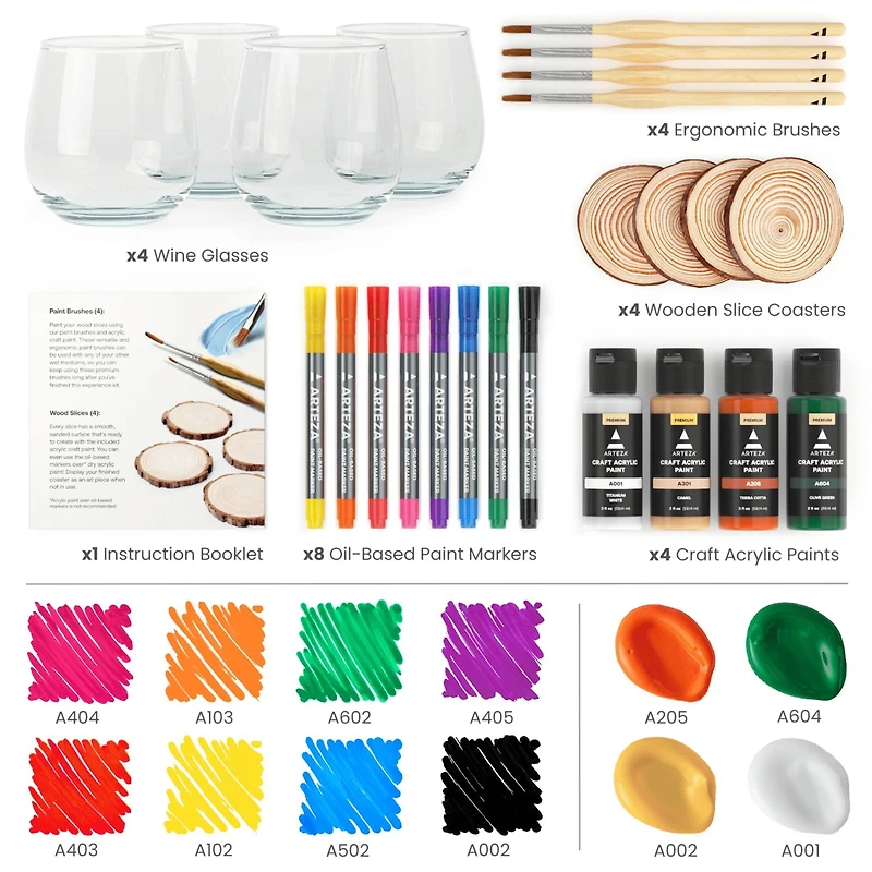 Arteza Experience Box 25 Piece Wine Glass & Wood Coaster Party Kit