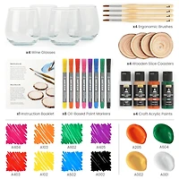 Arteza Experience Box 25 Piece Wine Glass & Wood Coaster Party Kit