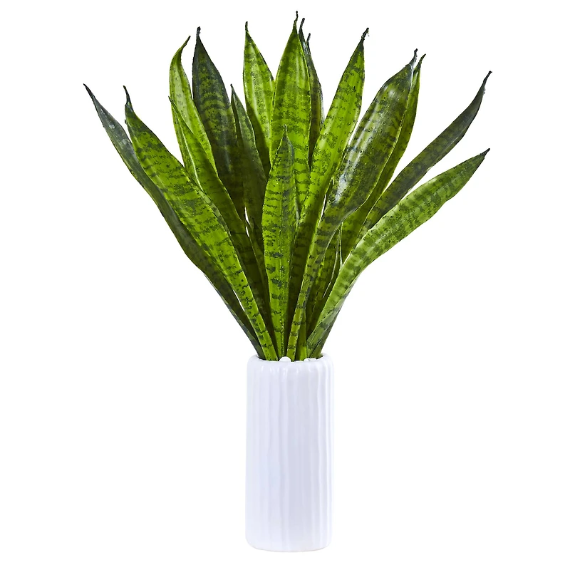 22" Sansevieria Artificial Plant in White Vase