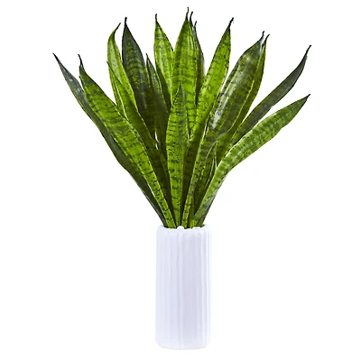 22" Sansevieria Artificial Plant in White Vase
