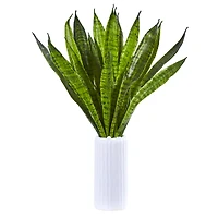 22" Sansevieria Artificial Plant in White Vase