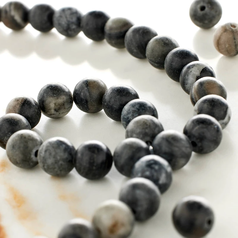 12 Pack:  Black Network Stone Round Beads, 8mm by Bead Landing™