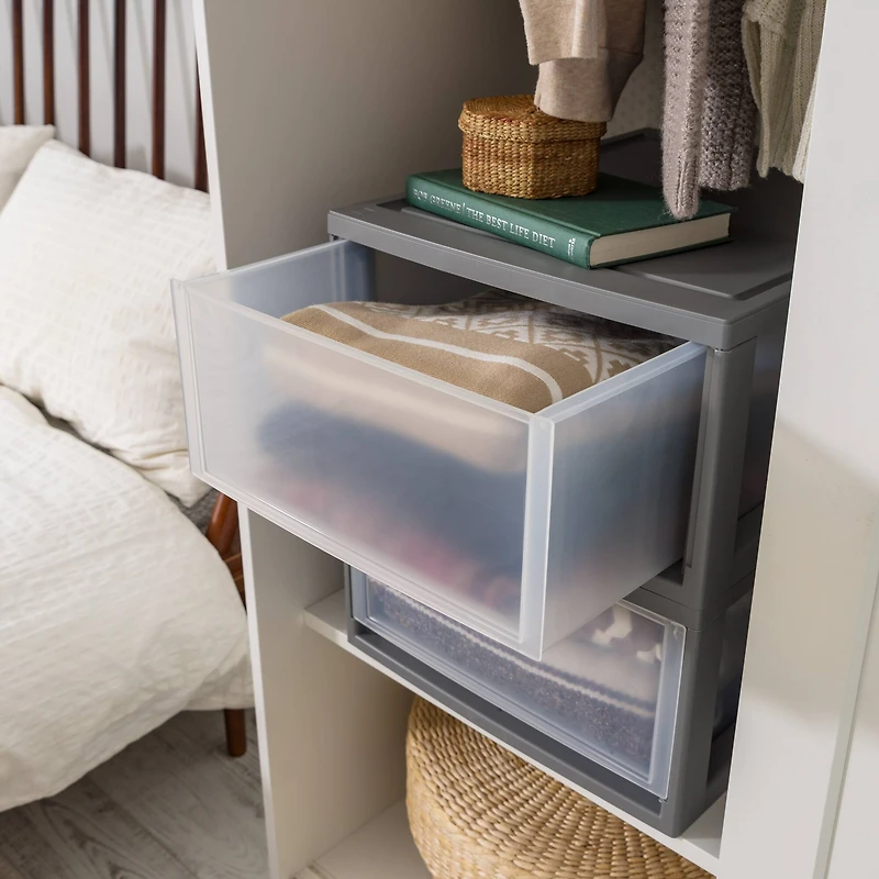 IRIS® 29.5qt. Gray & Clear Stacking Storage Drawers, 2ct.