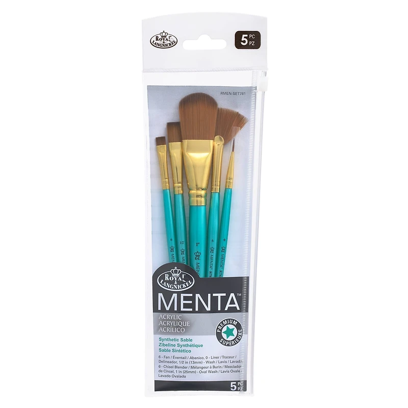Royal & Langnickel® Menta™ Fan & Liner Synthetic Acrylic 5 Piece Brush Set