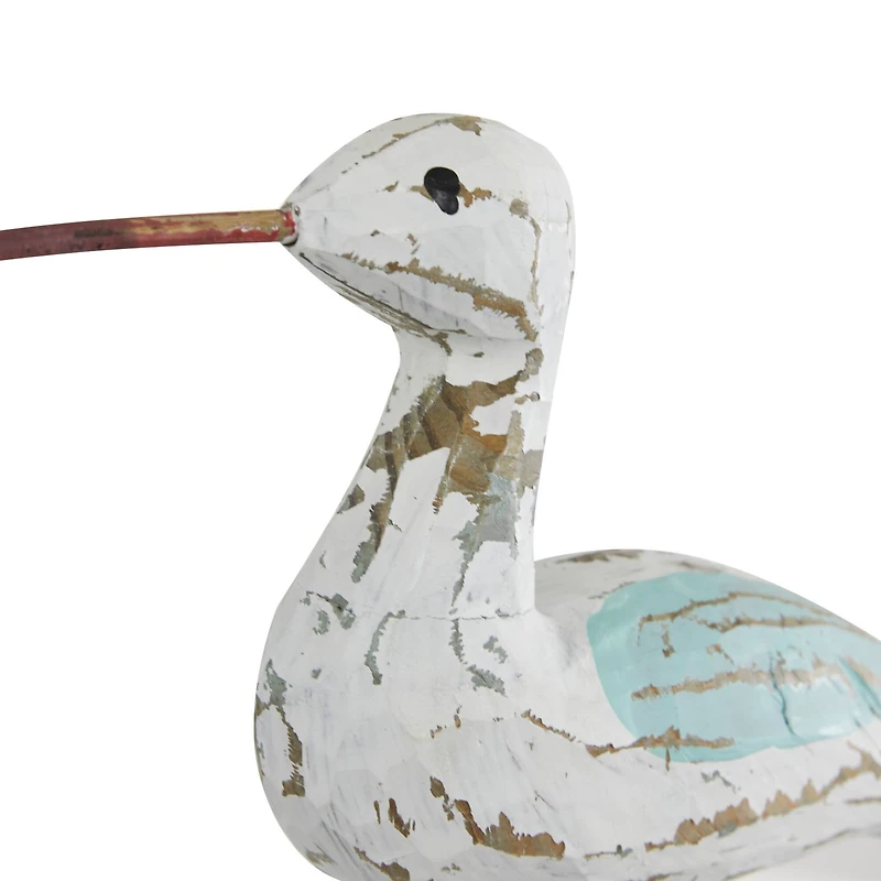 Coastal White Wood and Jute Seabird Sculpture, 21" x 12" x 3"