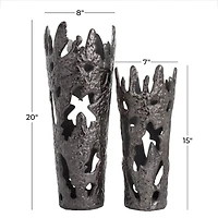 Set of 2" Black Aluminum Contemporary Vases, 20" x 7" x 6"