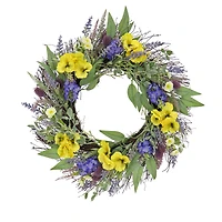 22" Pansy & Lavender Wreath
