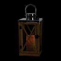 13.5" Rustic Wood Flameless Pillar Candle Lantern