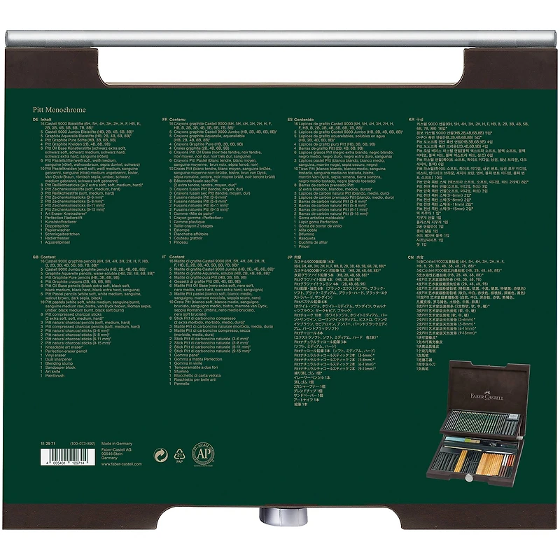 Faber-Castell 85 Piece Pitt Monochrome Drawing Set with Wood Case