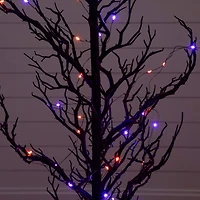 5ft. Pre-Lit Artificial Halloween Black Spooky Twig Tree with 200 Orange & Purple Copper Wire String LED Lights