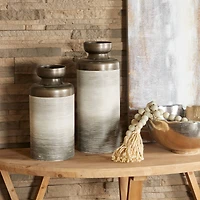 Bronze Metal Vase with Embossed Ribbing Set of 2 16", 13"