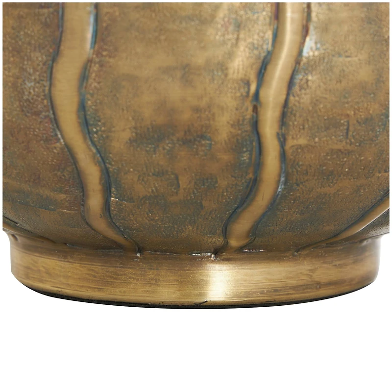 13" Brass Metal Wide Snakeskin Inspired Vase with Dimensional Wavy Accents