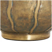 13" Brass Metal Wide Snakeskin Inspired Vase with Dimensional Wavy Accents