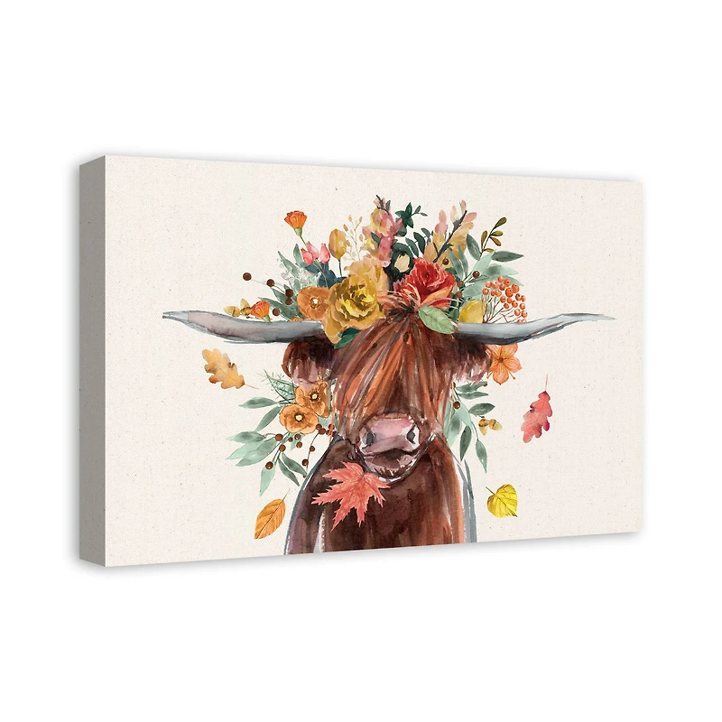 Autumn Cow Canvas Wall Art