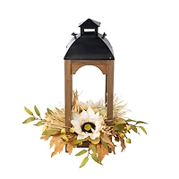 Glitzhome® 20" Fall Neutral Sunflower, Pumpkin and Leaf Wood Lantern Centerpiece
