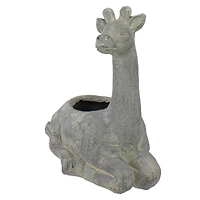 16" Gray Seated Giraffe Outdoor Garden Planter