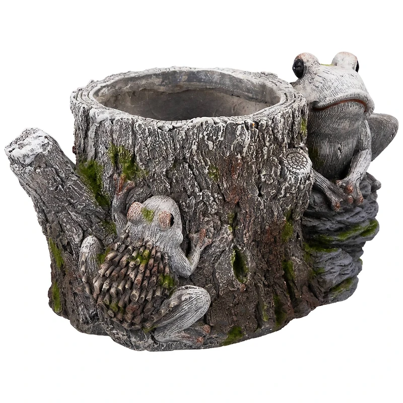 9" Frogs on Tree Stump Outdoor Garden Planter