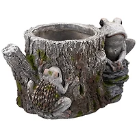 9" Frogs on Tree Stump Outdoor Garden Planter