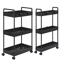 Black 3-Tier Slim Storage Kitchen Cart Set